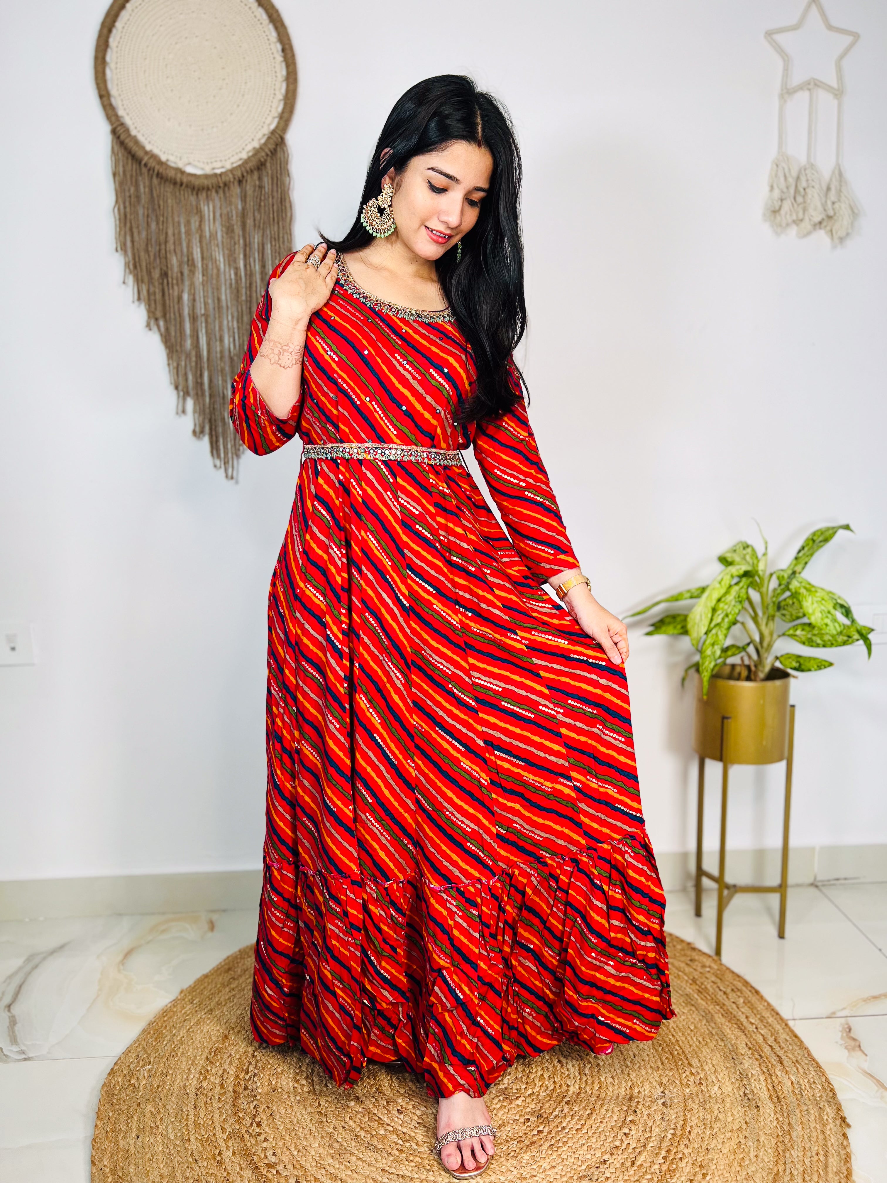 Buy Red Chiffon Printed Geometric Asymmetric Gown For Women by Garo Online  at Aza Fashions.